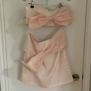 Pink sequin bow and skirt set